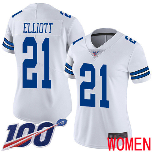 Women Dallas Cowboys Limited White Ezekiel Elliott Road 21 100th Season Vapor Untouchable NFL Jersey
